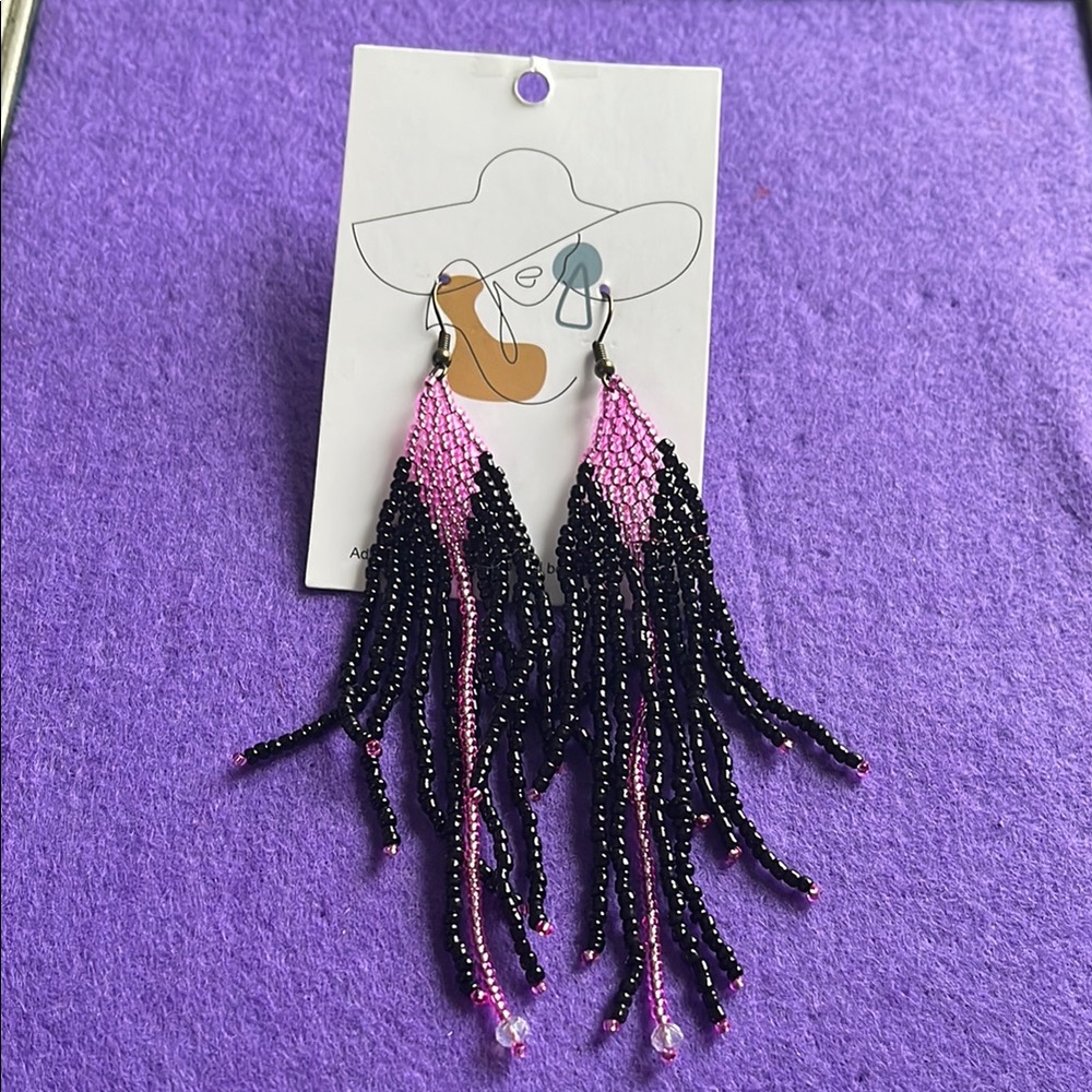 Elegant Black and Pink Beaded Earrings